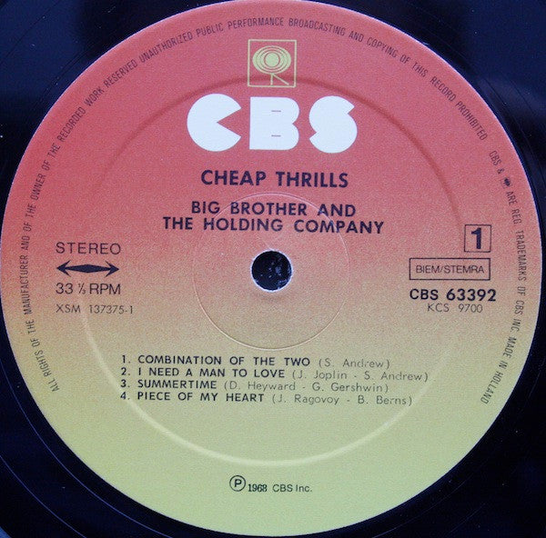 Big Brother & The Holding Company : Cheap Thrills (LP, Album, RE)