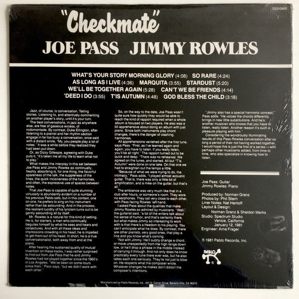 Joe Pass / Jimmy Rowles ~ Checkmate (Vinyl) - Djungel & Jazz