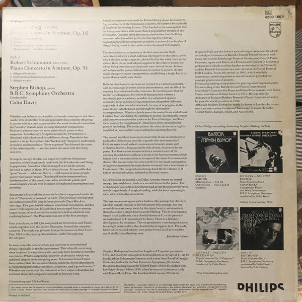 Edvard Grieg, Robert Schumann, Stephen Bishop , BBC Symphony Orchestra, Sir Colin Davis ~ Piano Concertos (Vinyl) - Djungel & Jazz