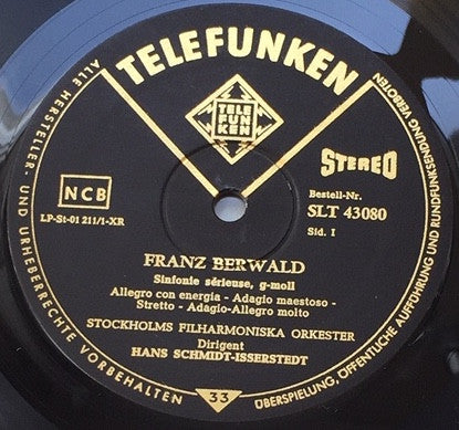 Franz Berwald - Stockholms Filharmoniska Orkester Dirigent Hans Schmidt-Isserstedt ~ Sinfonie Sérieuse G-Moll / Sinfonie Singulière C-Dur (Vinyl) - Djungel & Jazz