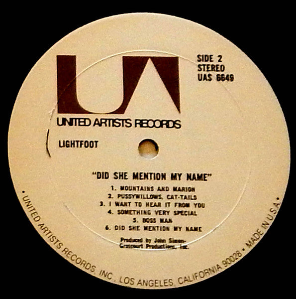 Gordon Lightfoot : Did She Mention My Name (LP, Album, RE)