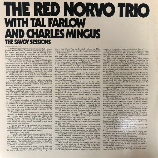 The Red Norvo Trio With Tal Farlow And Charles Mingus ~ The Savoy Sessions (Vinyl) - Djungel & Jazz