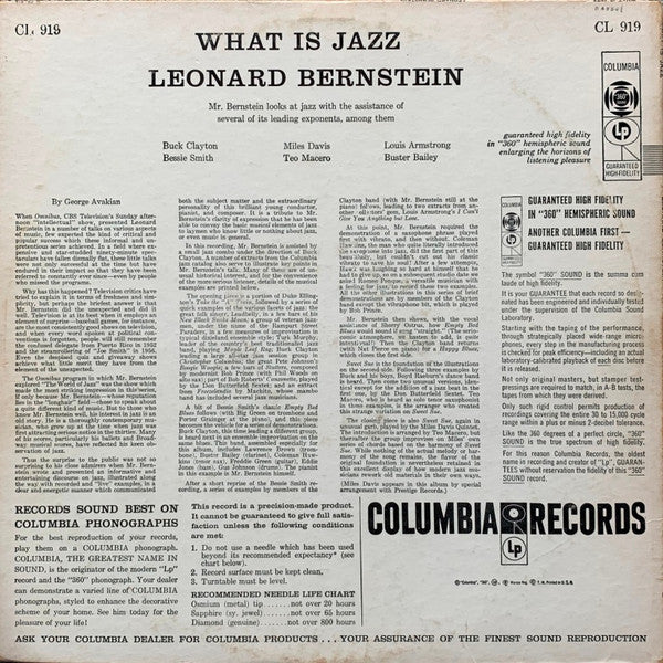Leonard Bernstein ~ What Is Jazz? (Vinyl) - Djungel & Jazz