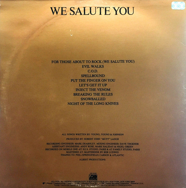 AC/DC ~ For Those About To Rock (We Salute You) (Vinyl) - Djungel & Jazz