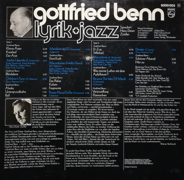Gottfried Benn ~ Gottfried Benn - Lyrik + Jazz (Vinyl) - Djungel & Jazz