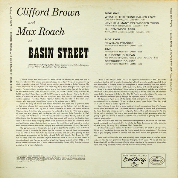 Clifford Brown And Max Roach : At Basin Street (LP, Album, Mono, Hig)