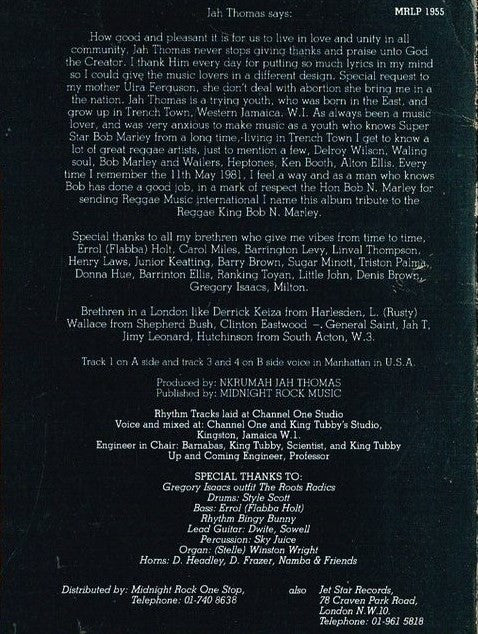 Jah Thomas : Tribute To Reggae King Bob N. Marley (LP, Album)