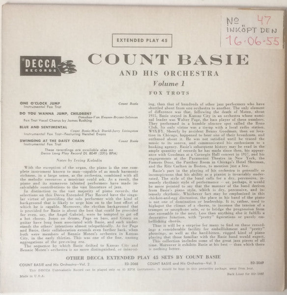 Count Basie And His Orchestra ~ Vol. 1 (Vinyl) - Djungel & Jazz