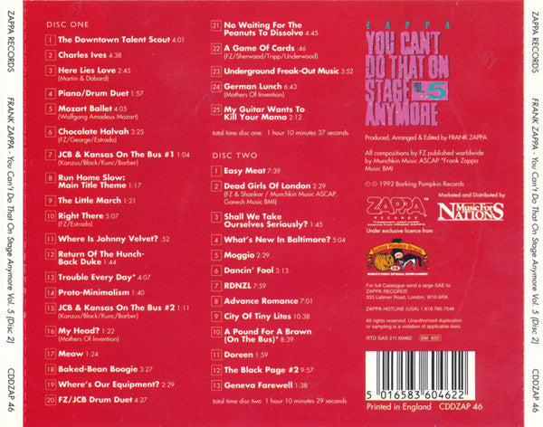 Frank Zappa ~ You Can't Do That On Stage Anymore Vol. 5 (Vinyl) - Djungel & Jazz