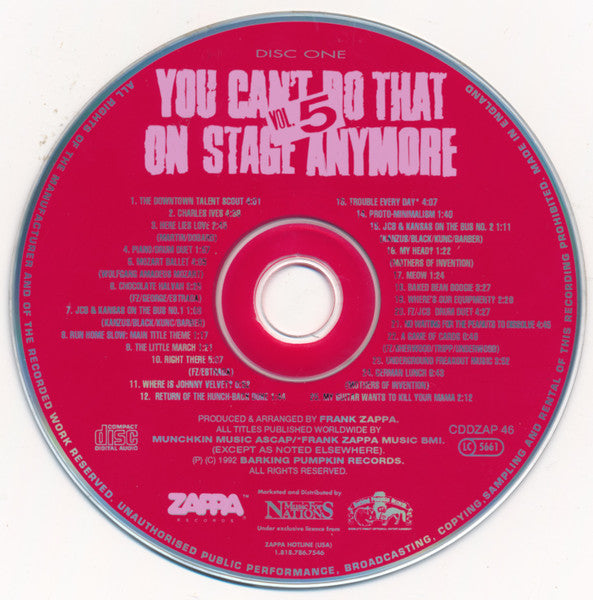 Frank Zappa ~ You Can't Do That On Stage Anymore Vol. 5 (Vinyl) - Djungel & Jazz