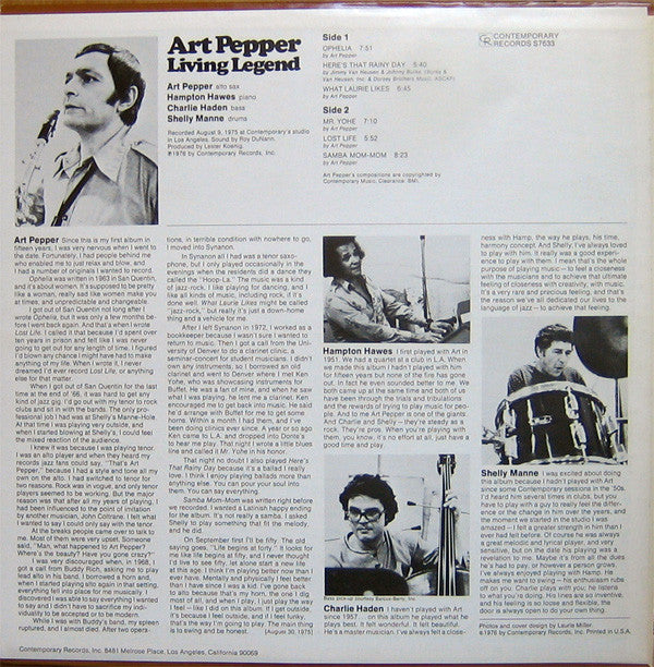 Art Pepper ~ Living Legend (Vinyl) - Djungel & Jazz