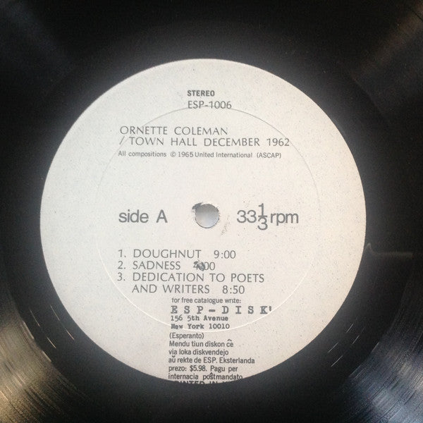 Ornette Coleman ~ Town Hall December 1962 (Vinyl) - Djungel & Jazz