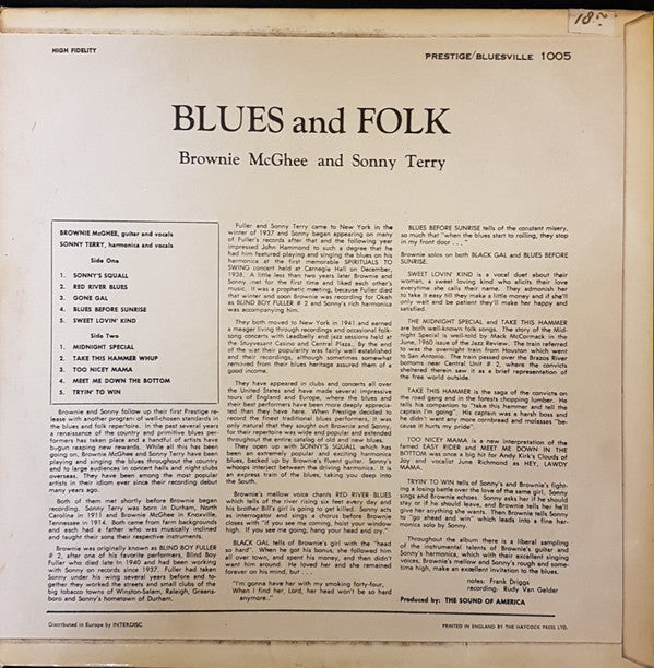Sonny Terry & Brownie McGhee ~ Blues & Folk (Vinyl) - Djungel & Jazz