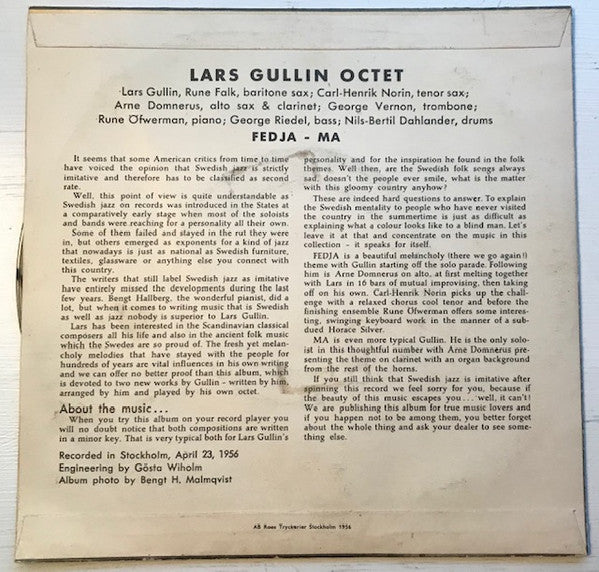 Lars Gullin Octet ~ Fedja (Vinyl) - Djungel & Jazz