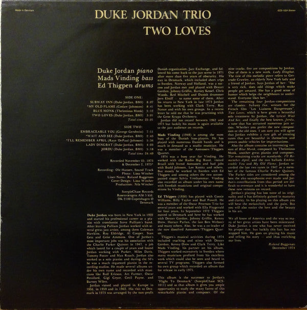 Duke Jordan Trio ~ Two Loves (Vinyl) - Djungel & Jazz