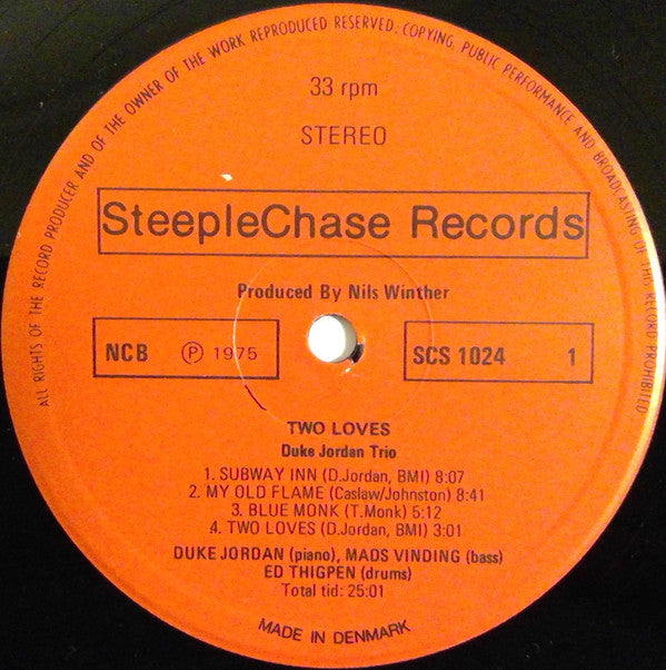 Duke Jordan Trio ~ Two Loves (Vinyl) - Djungel & Jazz