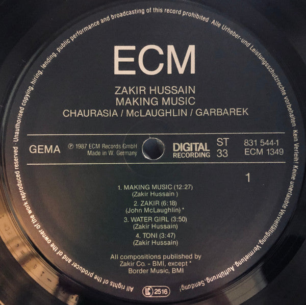 Zakir Hussain, Hariprasad Chaurasia, John McLaughlin, Jan Garbarek : Making Music (LP, Album, Gat)