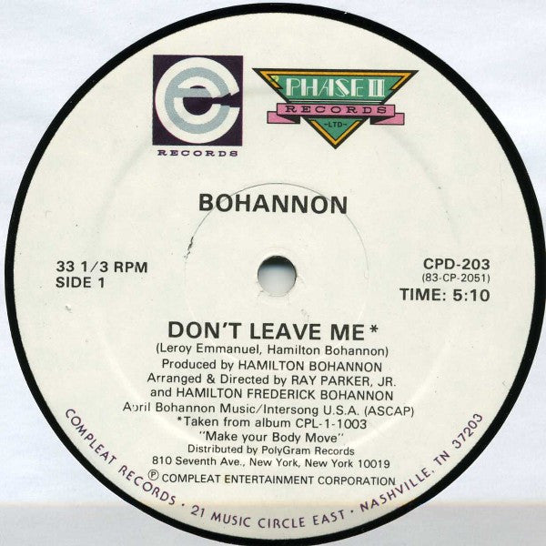 Bohannon* : Don't Leave Me / Wrong Number (12")