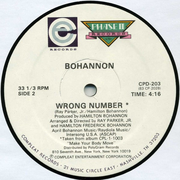 Bohannon* : Don't Leave Me / Wrong Number (12")