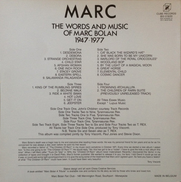 Marc Bolan : The Words And Music Of Marc Bolan 1947 - 1977 (2xLP, Comp)