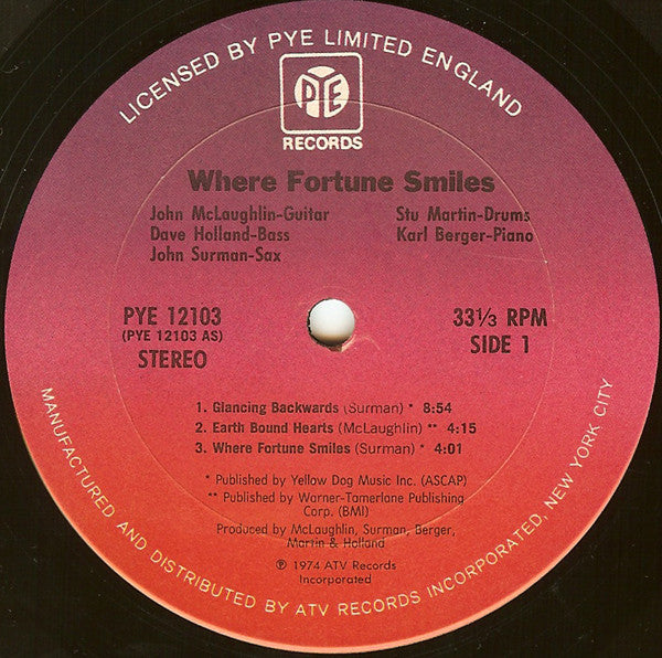 John McLaughlin, Dave Holland, John Surman, Stu Martin, Karl Berger ~ Where Fortune Smiles (Vinyl) - Djungel & Jazz
