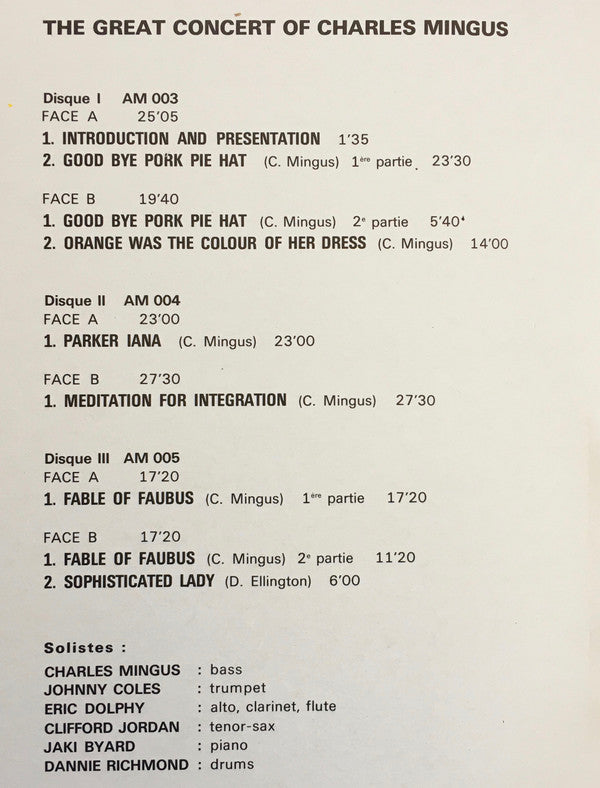 Charles Mingus : The Great Concert Of Charles Mingus (3xLP, Album, BIE)