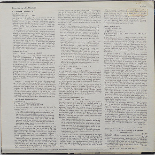 Stravinsky ~ Stravinsky Conducts Music For Chamber And Jazz Ensembles (Vinyl) - Djungel & Jazz