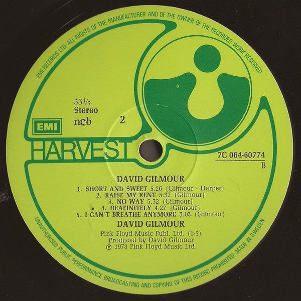 David Gilmour ~ David Gilmour (Vinyl) - Djungel & Jazz