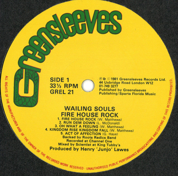 Wailing Souls : Fire House Rock (LP, Album)