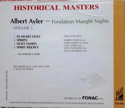 Albert Ayler ~ Fondation Maeght Nights - Volume 1 (Vinyl) - Djungel & Jazz