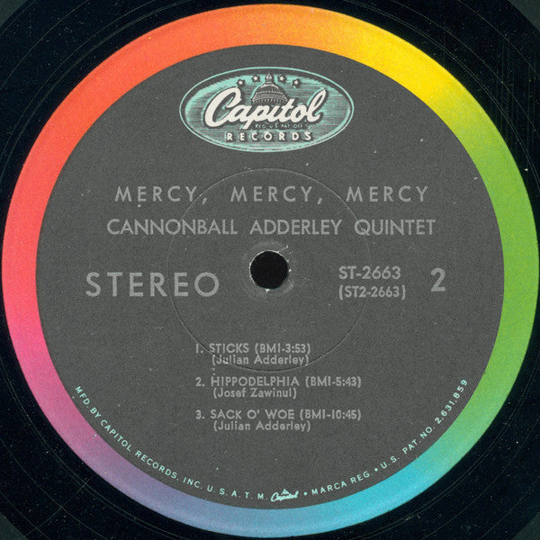 The Cannonball Adderley Quintet : Mercy, Mercy, Mercy! - Live At "The Club" (LP, Album, Scr)