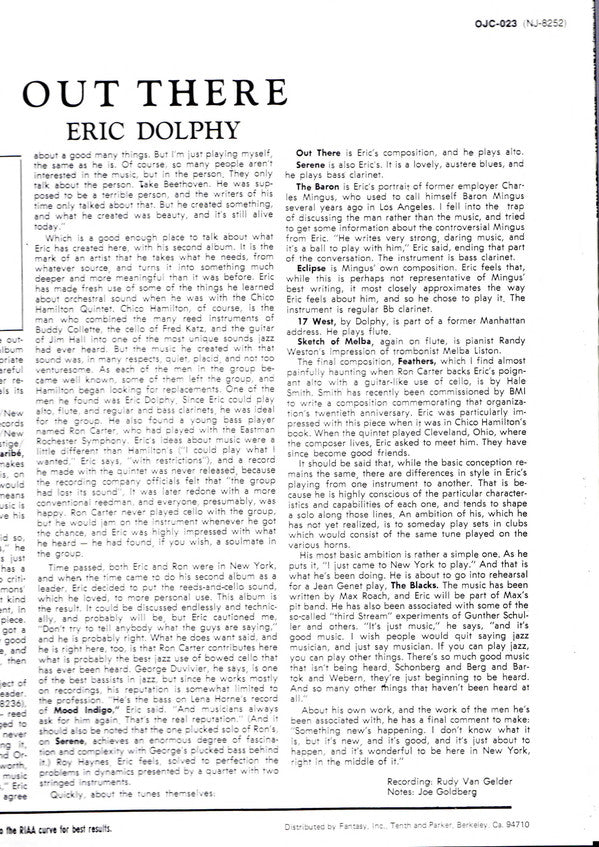 Eric Dolphy : Out There (LP, Album, RE)