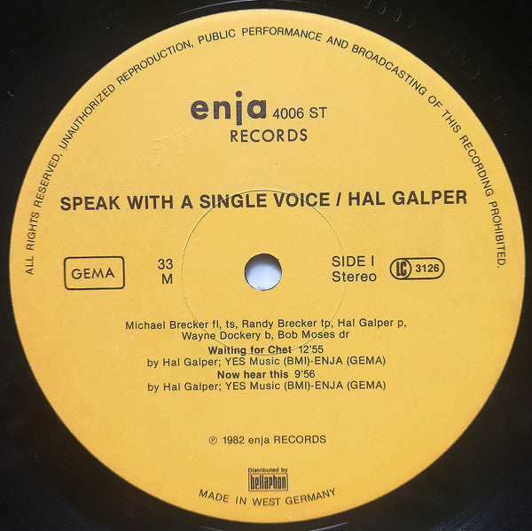 Hal Galper Quintet ~ Speak With A Single Voice (Vinyl) - Djungel & Jazz