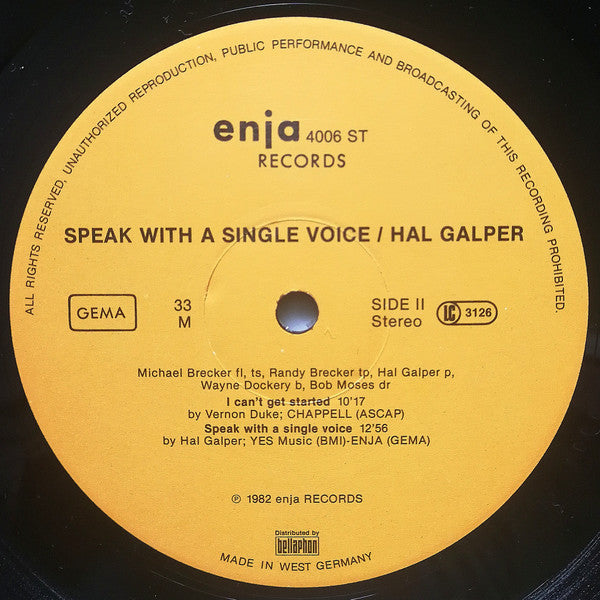 Hal Galper Quintet ~ Speak With A Single Voice (Vinyl) - Djungel & Jazz