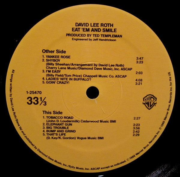 David Lee Roth ~ Eat 'Em And Smile (Vinyl) - Djungel & Jazz