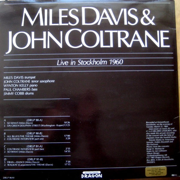 Miles Davis & John Coltrane : Live In Stockholm 1960 (2xLP, Album, Mono)