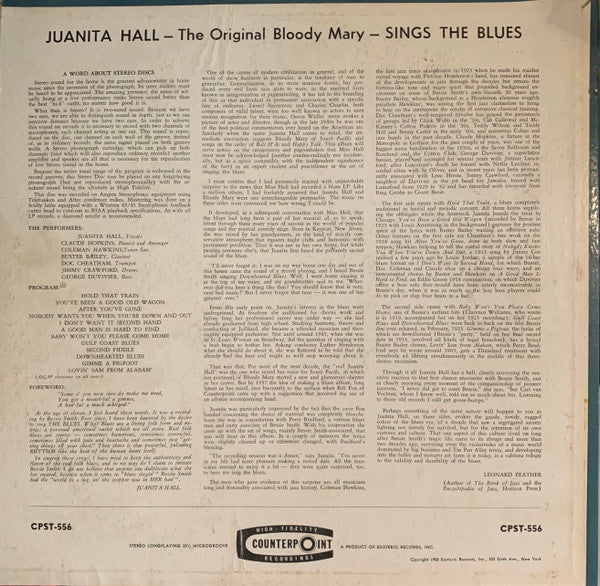 Juanita Hall With Claude Hopkins All Stars ~ The Original Bloody Mary Sings The Blues (Vinyl) - Djungel & Jazz