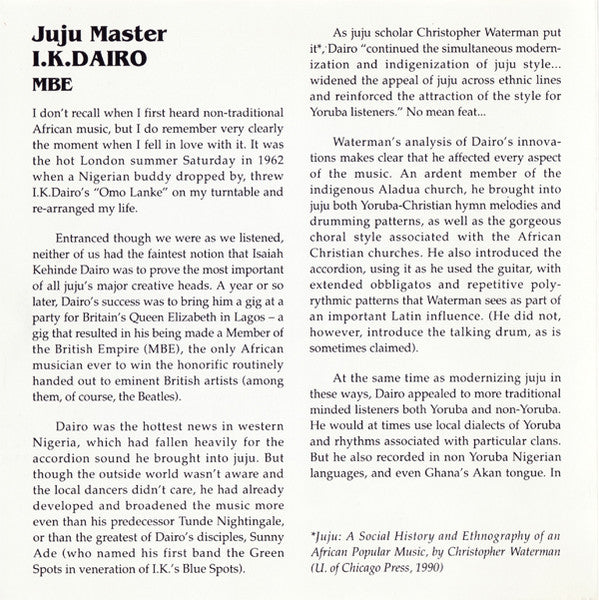 I.K. Dairo ~ Juju Master I.K. Dairo Mbe (Vinyl) - Djungel & Jazz