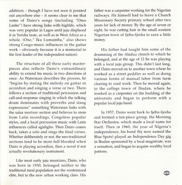 I.K. Dairo ~ Juju Master I.K. Dairo Mbe (Vinyl) - Djungel & Jazz