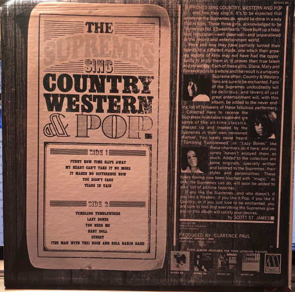The Supremes ~ Sing Country Western & Pop (Vinyl) - Djungel & Jazz