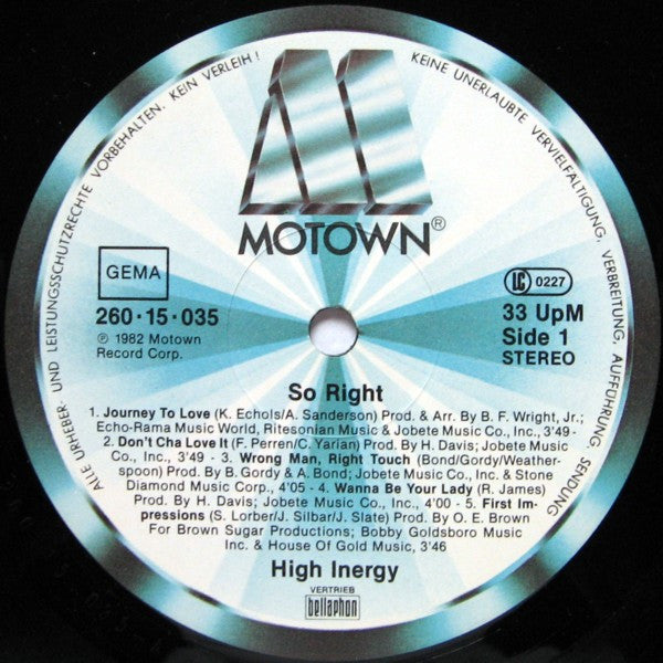 High Inergy ~ So Right (Vinyl) - Djungel & Jazz