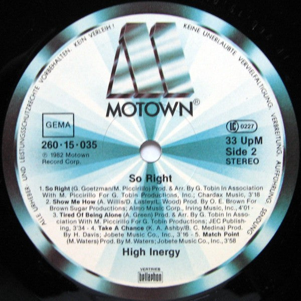 High Inergy ~ So Right (Vinyl) - Djungel & Jazz