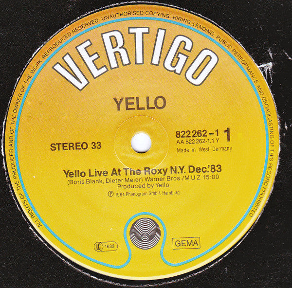 Yello ~ Live At The Roxy N.Y. Dec 83 (Vinyl) - Djungel & Jazz