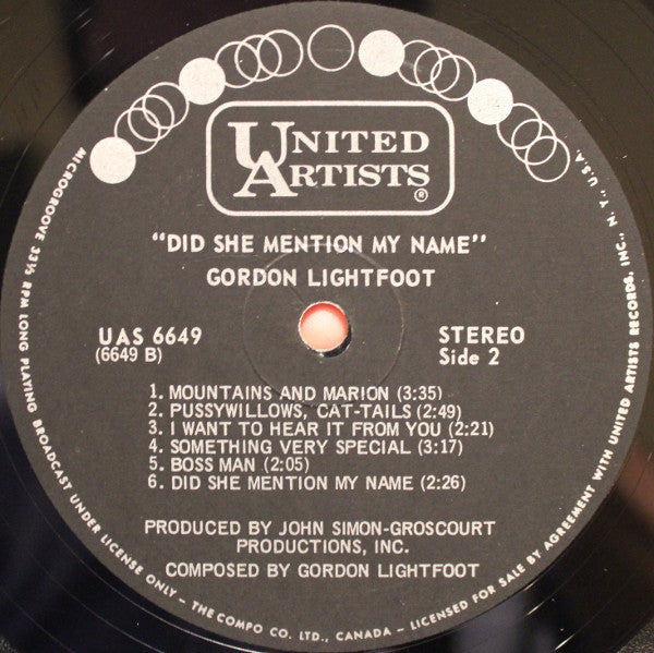 Gordon Lightfoot ~ Did She Mention My Name (Vinyl) - Djungel & Jazz