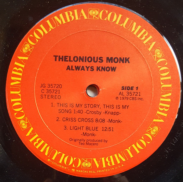 Thelonious Monk ~ Always Know (Vinyl) - Djungel & Jazz