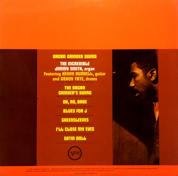 Jimmy Smith Featuring Kenny Burrell And Grady Tate ~ Organ Grinder Swing (Vinyl) - Djungel & Jazz