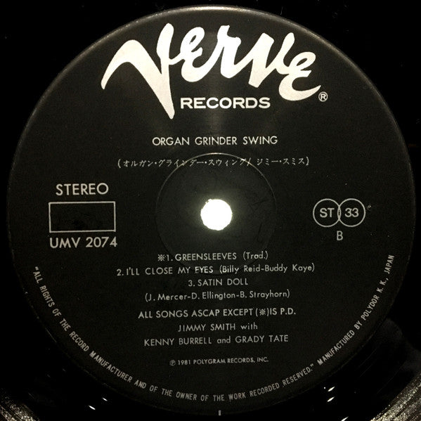 Jimmy Smith Featuring Kenny Burrell And Grady Tate ~ Organ Grinder Swing (Vinyl) - Djungel & Jazz