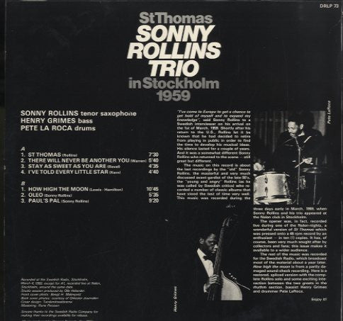 Sonny Rollins Trio ~ St Thomas - Sonny Rollins Trio In Stockholm 1959 (Vinyl) - Djungel & Jazz