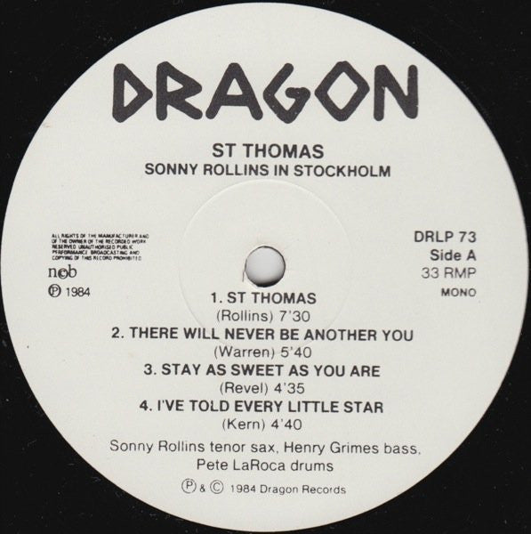 Sonny Rollins Trio ~ St Thomas - Sonny Rollins Trio In Stockholm 1959 (Vinyl) - Djungel & Jazz