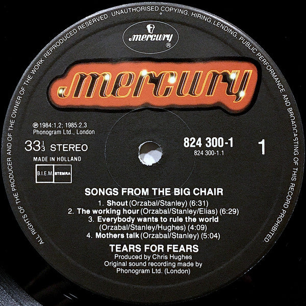 Tears For Fears ~ Songs From The Big Chair (Vinyl) - Djungel & Jazz